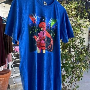 Blue Anime T-shirt - Red, haired rockstar | Size L